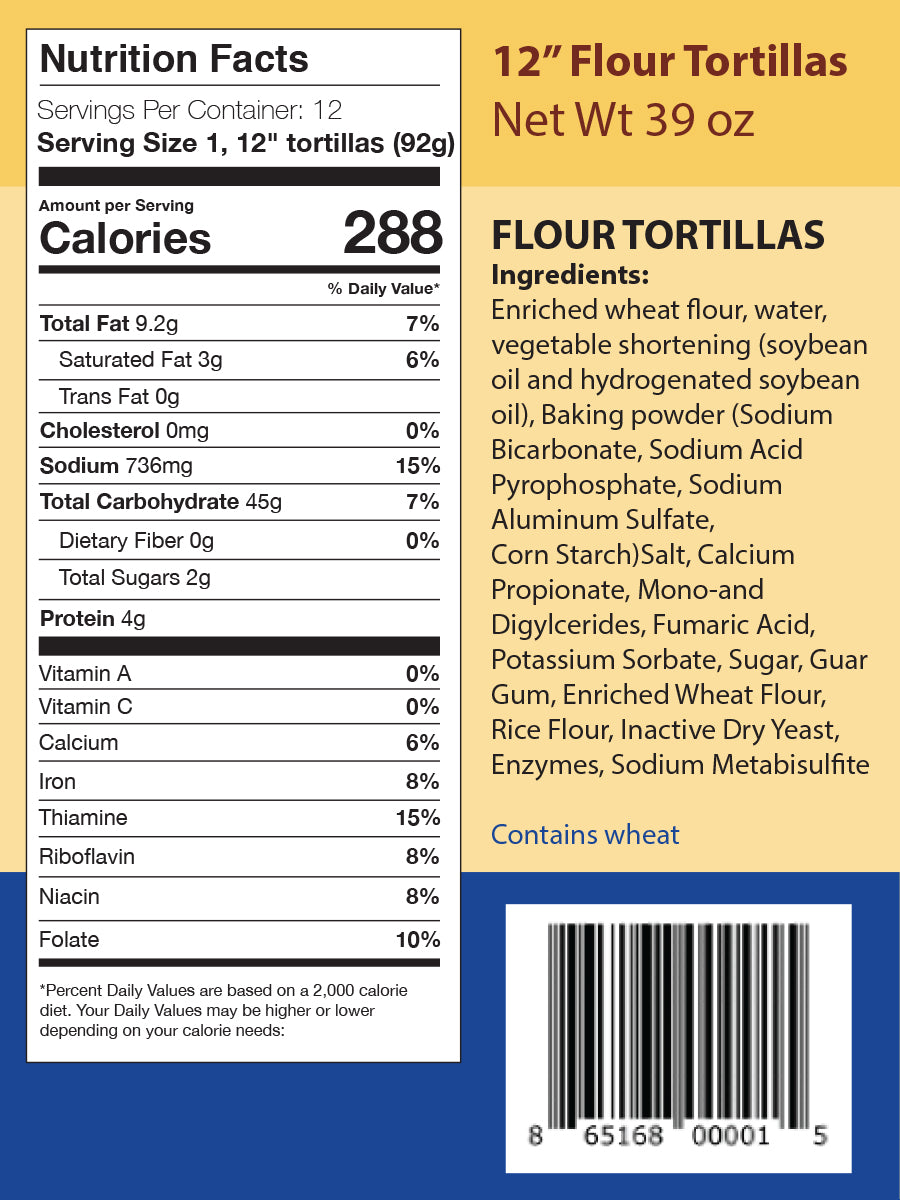 12 Ct 12" Flour Tortillas, case of 5