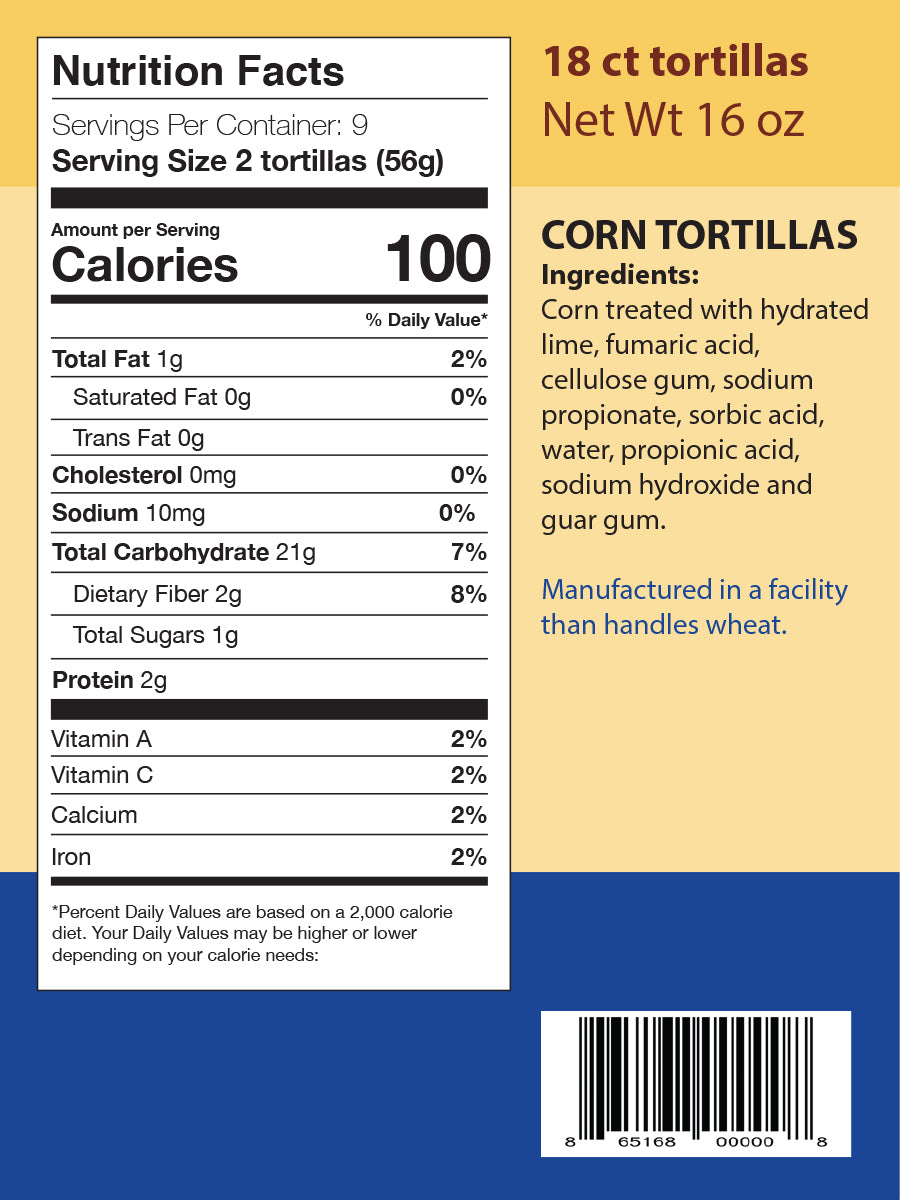 18 Ct Corn Tortillas, case of 16