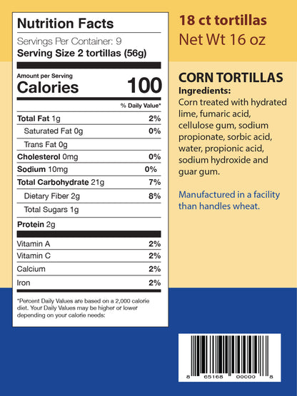 18 Ct Corn Tortillas, case of 16