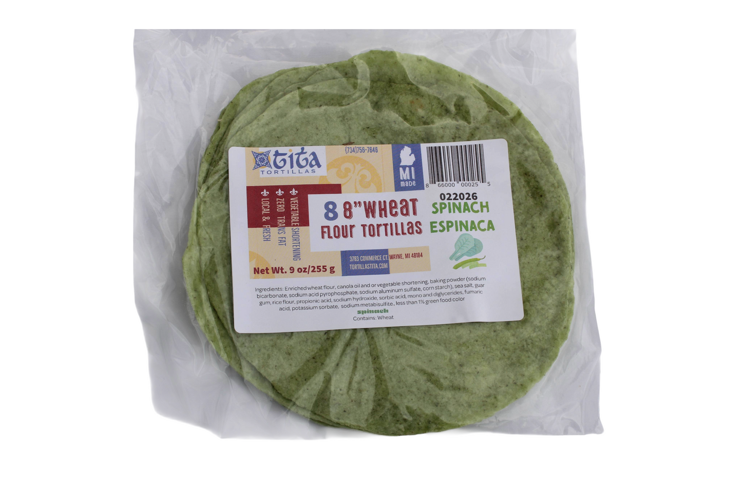 8 inch Spinach Flour Tortilla 8Ct